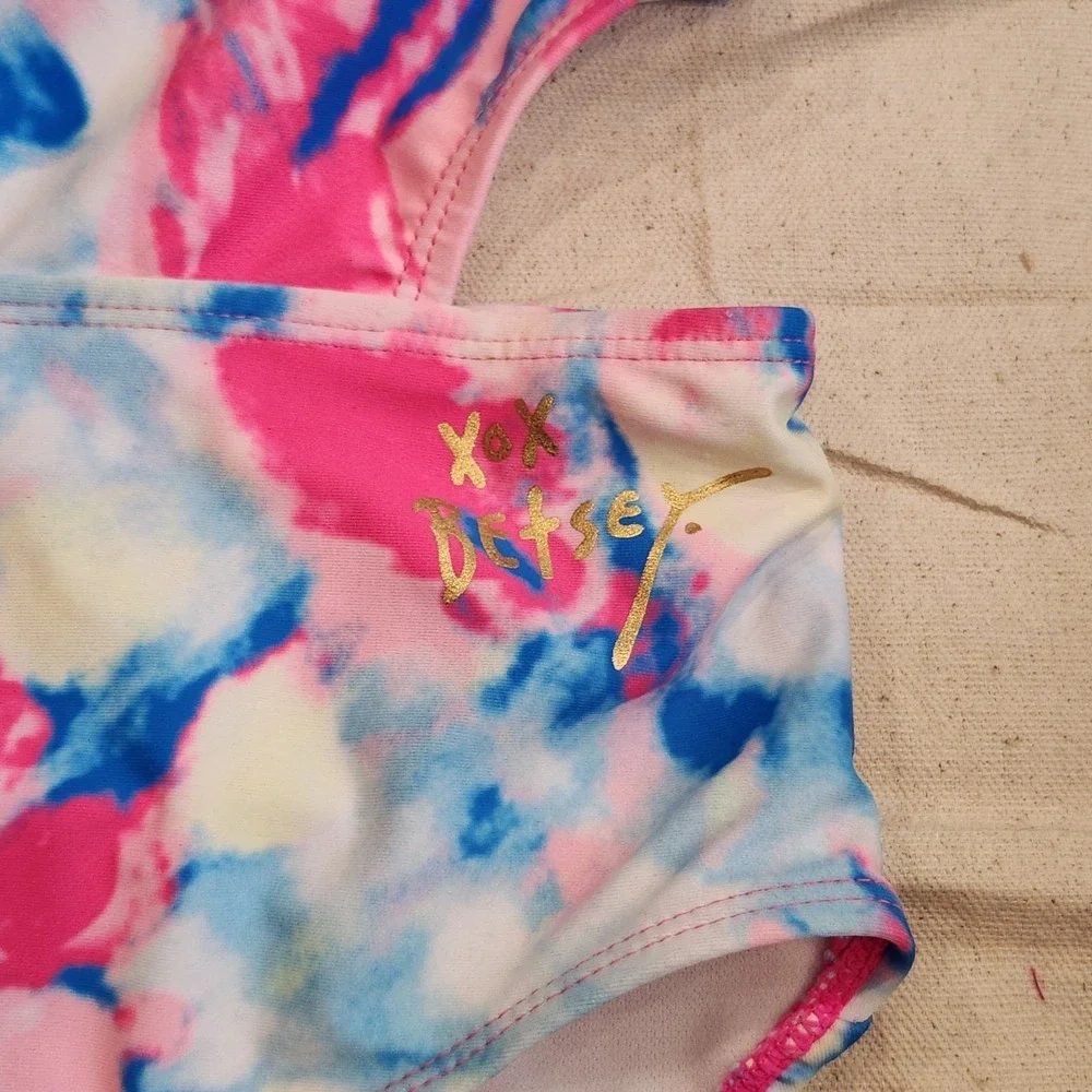XOX Betsey Johnson Girls Tie Dye Sequin Heart Monokini Swimsuit 10 One Piece